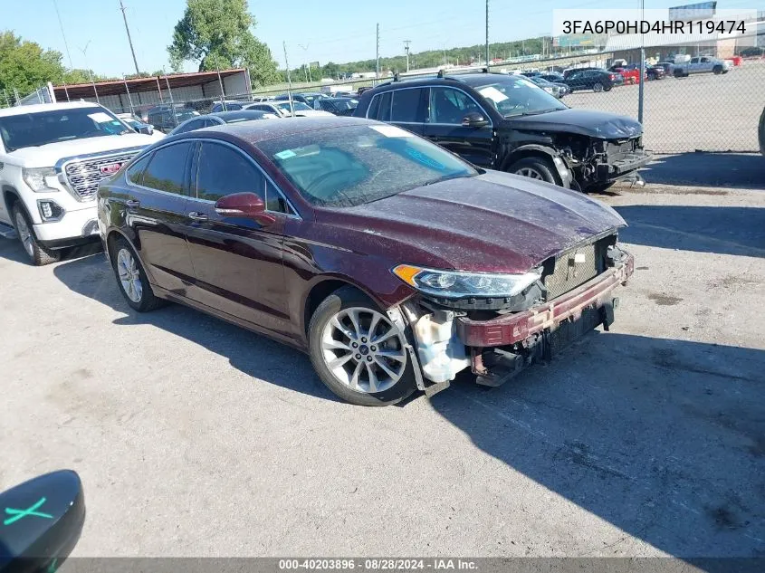 2017 Ford Fusion Se VIN: 3FA6P0HD4HR119474 Lot: 40203896