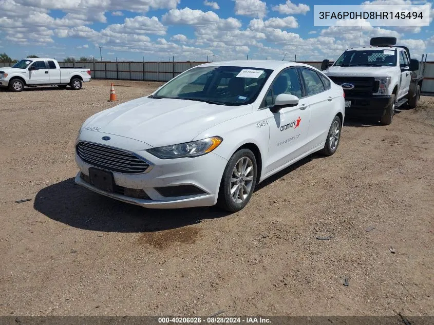 2017 Ford Fusion Se VIN: 3FA6P0HD8HR145494 Lot: 40206026