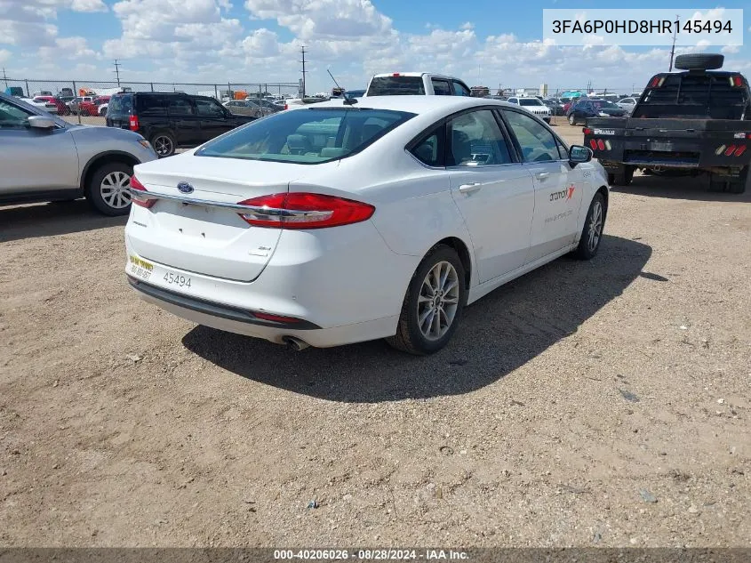 2017 Ford Fusion Se VIN: 3FA6P0HD8HR145494 Lot: 40206026