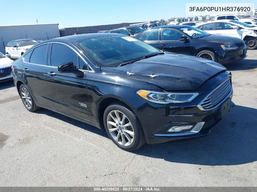 2017 Ford Fusion Energi Se Luxury VIN: 3FA6P0PU1HR376920 Lot: 40209025