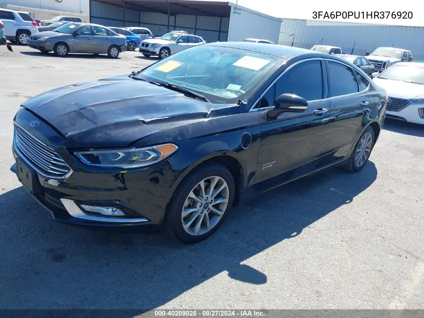 2017 Ford Fusion Energi Se Luxury VIN: 3FA6P0PU1HR376920 Lot: 40209025