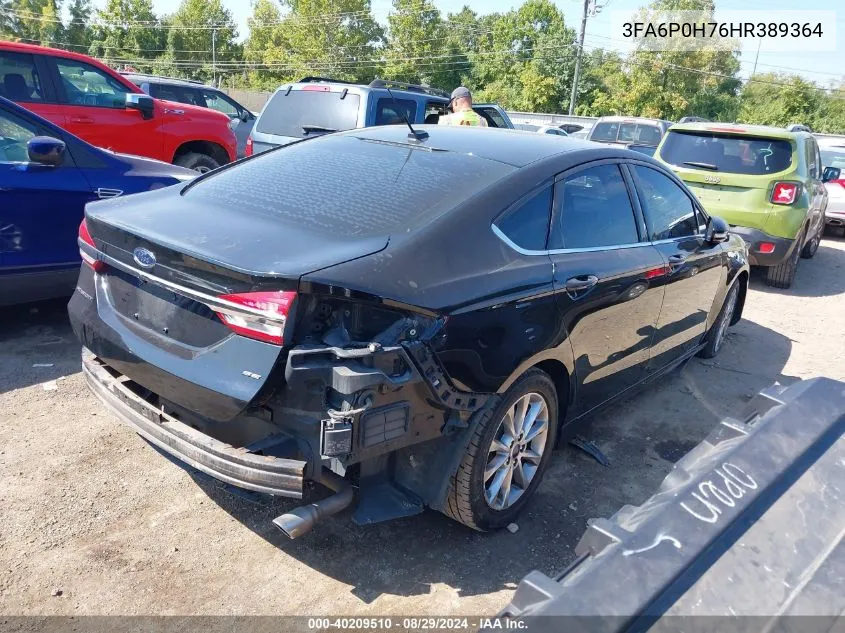 2017 Ford Fusion Se VIN: 3FA6P0H76HR389364 Lot: 40209510