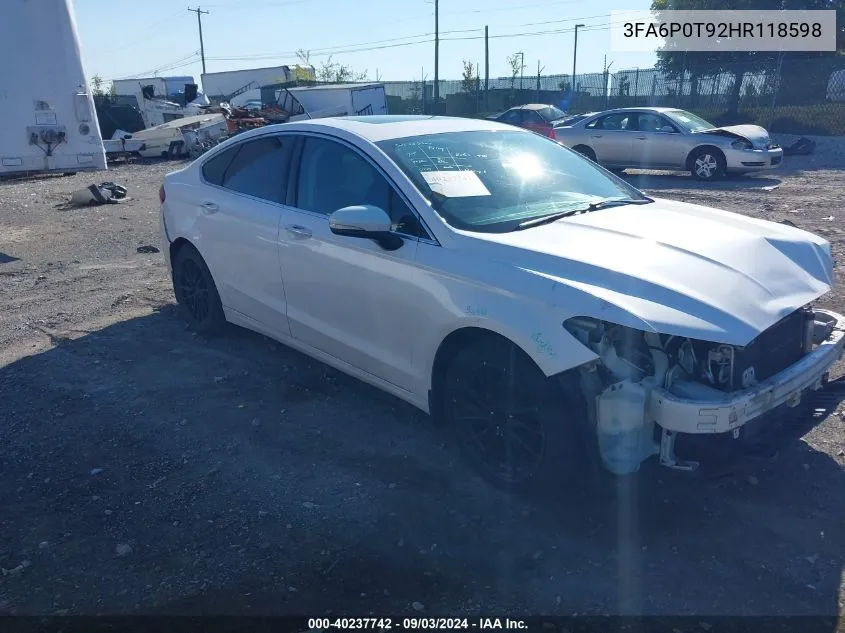 3FA6P0T92HR118598 2017 Ford Fusion Se