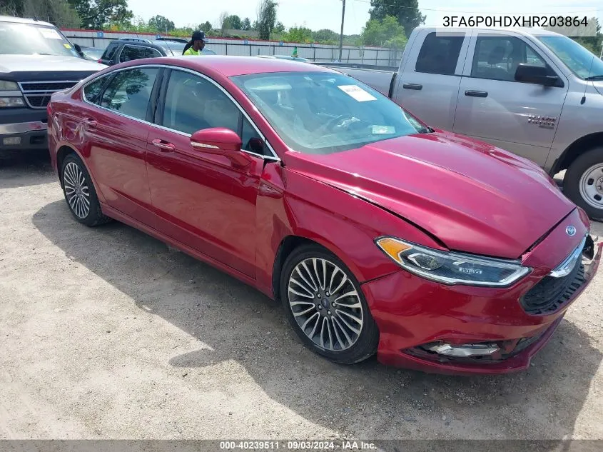 2017 Ford Fusion Se VIN: 3FA6P0HDXHR203864 Lot: 40239511