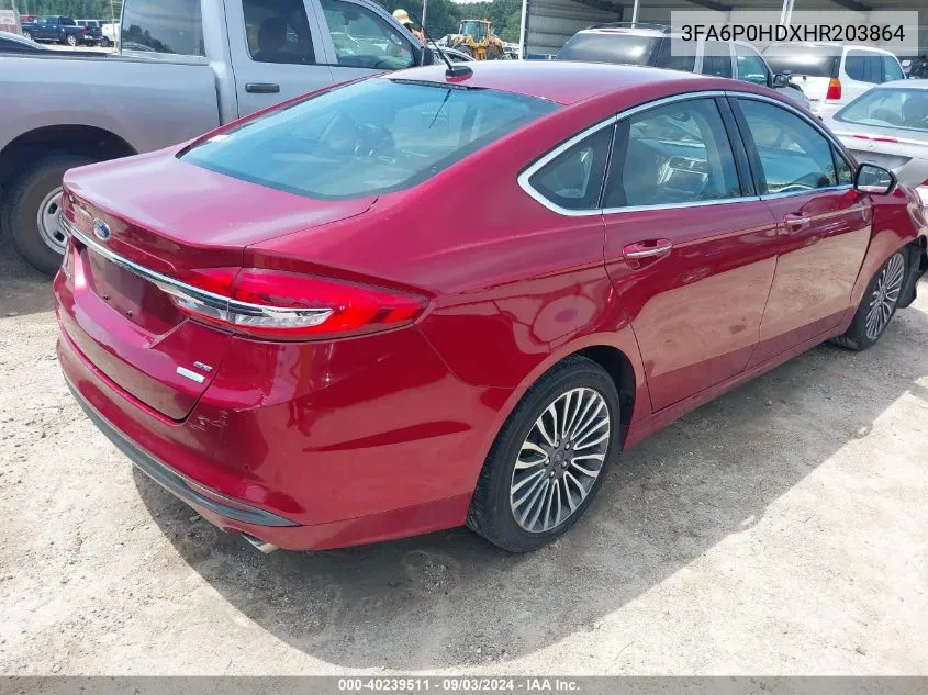 2017 Ford Fusion Se VIN: 3FA6P0HDXHR203864 Lot: 40239511