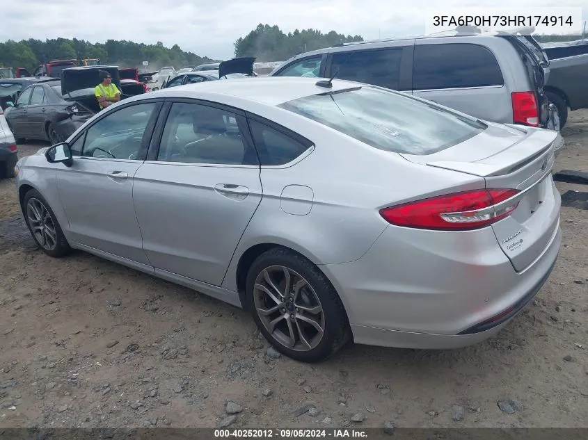 2017 Ford Fusion Se VIN: 3FA6P0H73HR174914 Lot: 40252012