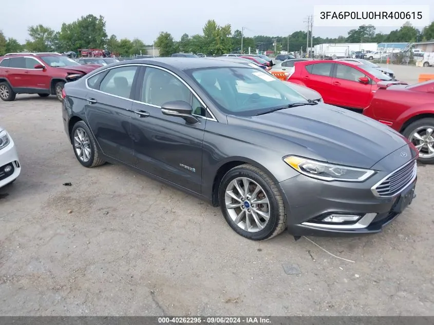 2017 Ford Fusion Hybrid Se VIN: 3FA6P0LU0HR400615 Lot: 40262295