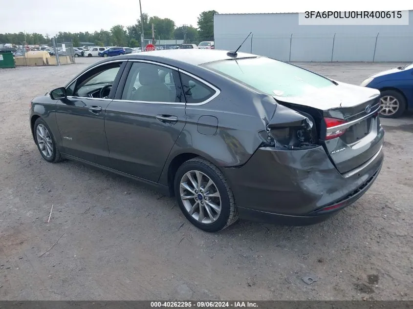 2017 Ford Fusion Hybrid Se VIN: 3FA6P0LU0HR400615 Lot: 40262295