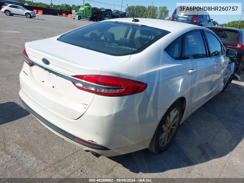 2017 Ford Fusion Se VIN: 3FA6P0HD8HR260757 Lot: 40269662