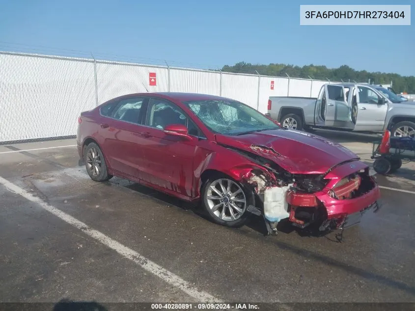 2017 Ford Fusion Se VIN: 3FA6P0HD7HR273404 Lot: 40280891