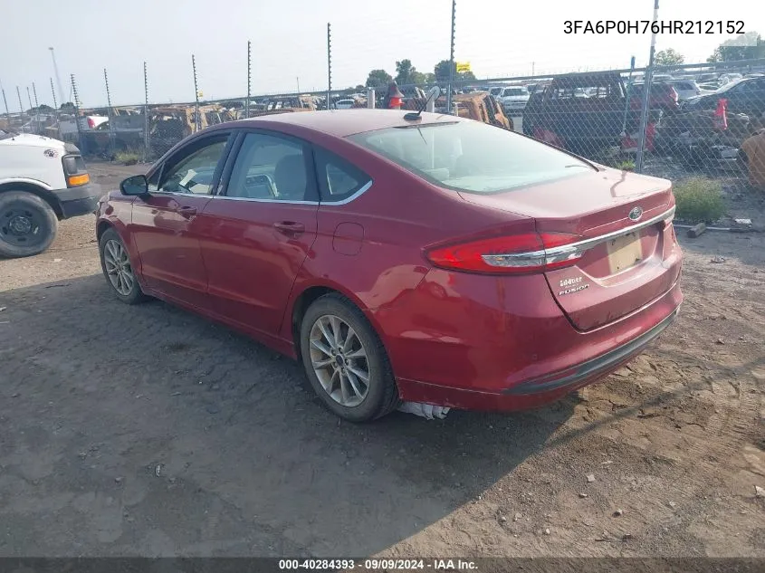 2017 Ford Fusion Se VIN: 3FA6P0H76HR212152 Lot: 40284393