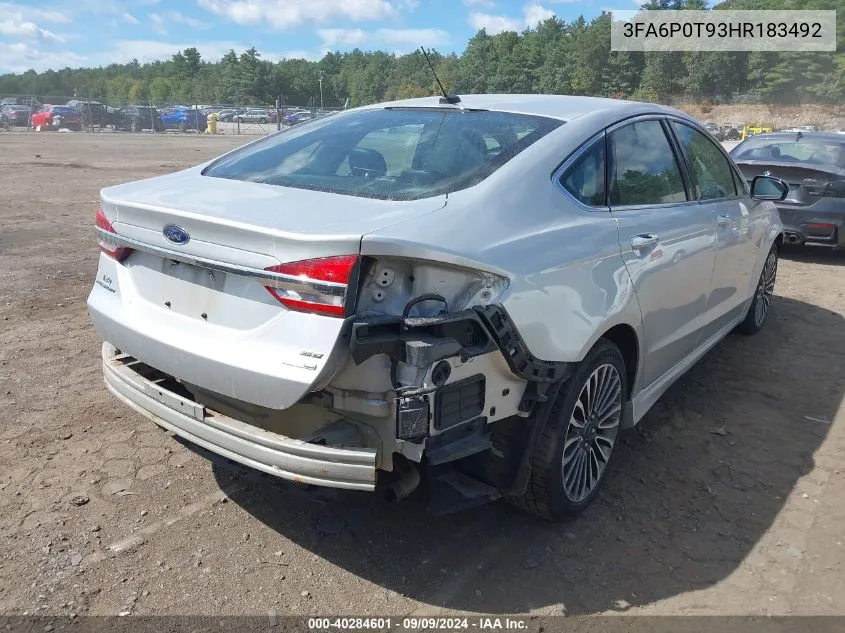 2017 Ford Fusion Se VIN: 3FA6P0T93HR183492 Lot: 40284601