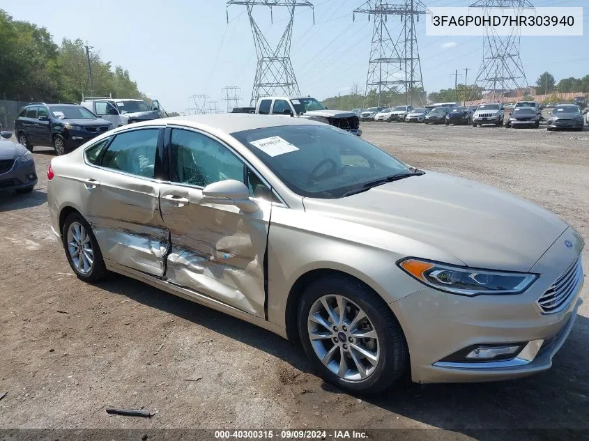 2017 Ford Fusion Se VIN: 3FA6P0HD7HR303940 Lot: 40300315