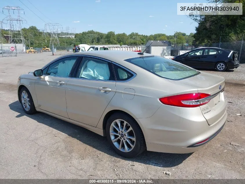 2017 Ford Fusion Se VIN: 3FA6P0HD7HR303940 Lot: 40300315