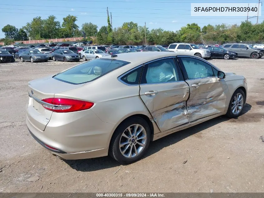 2017 Ford Fusion Se VIN: 3FA6P0HD7HR303940 Lot: 40300315