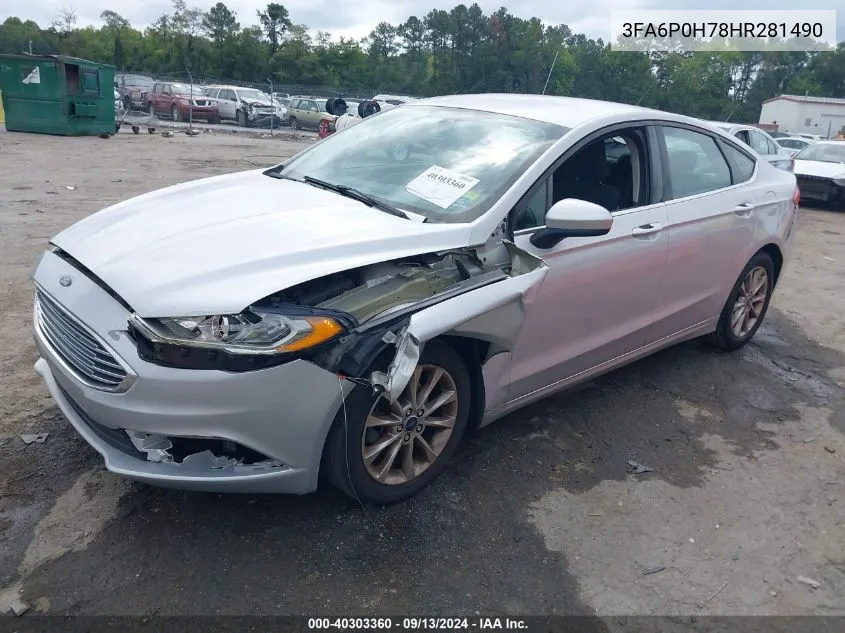 2017 Ford Fusion Se VIN: 3FA6P0H78HR281490 Lot: 40303360