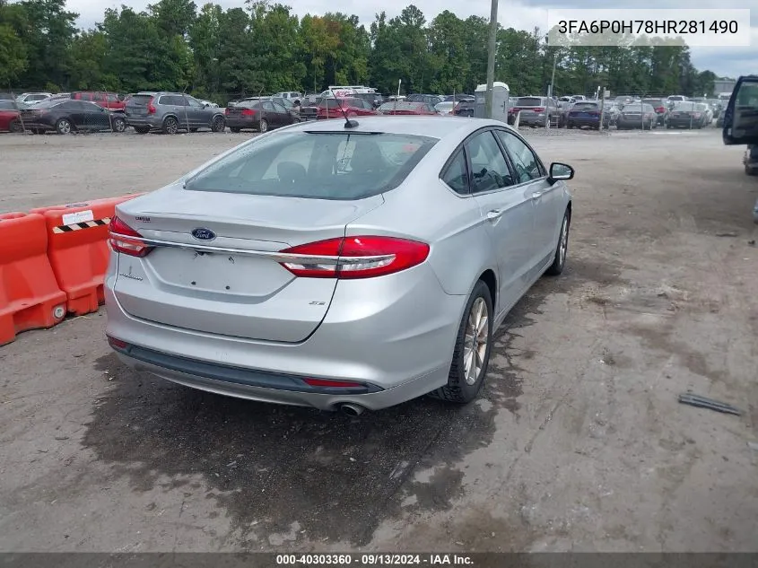 2017 Ford Fusion Se VIN: 3FA6P0H78HR281490 Lot: 40303360