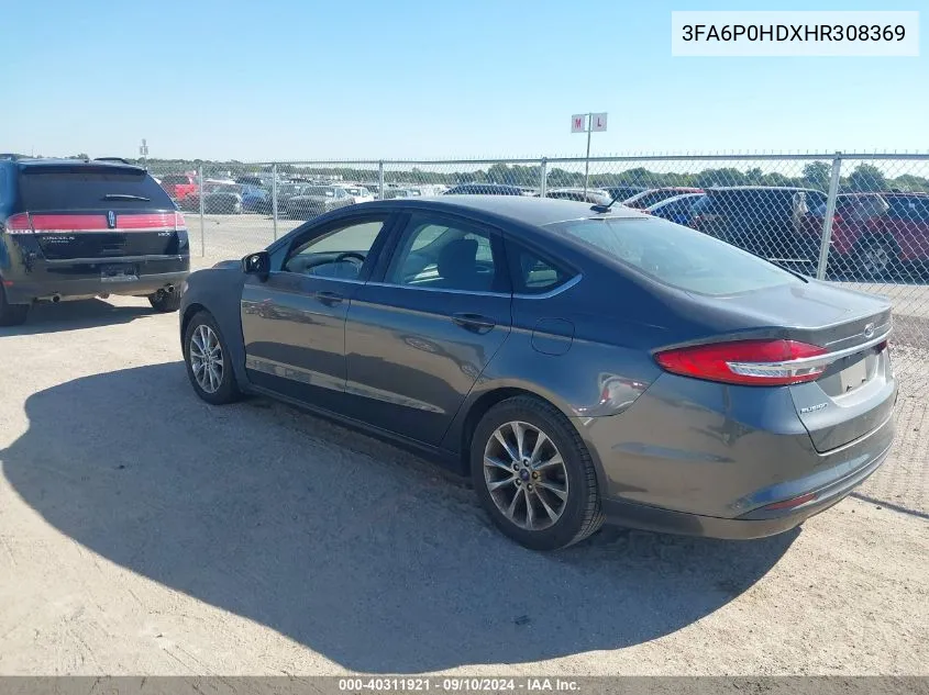 2017 Ford Fusion Se VIN: 3FA6P0HDXHR308369 Lot: 40311921