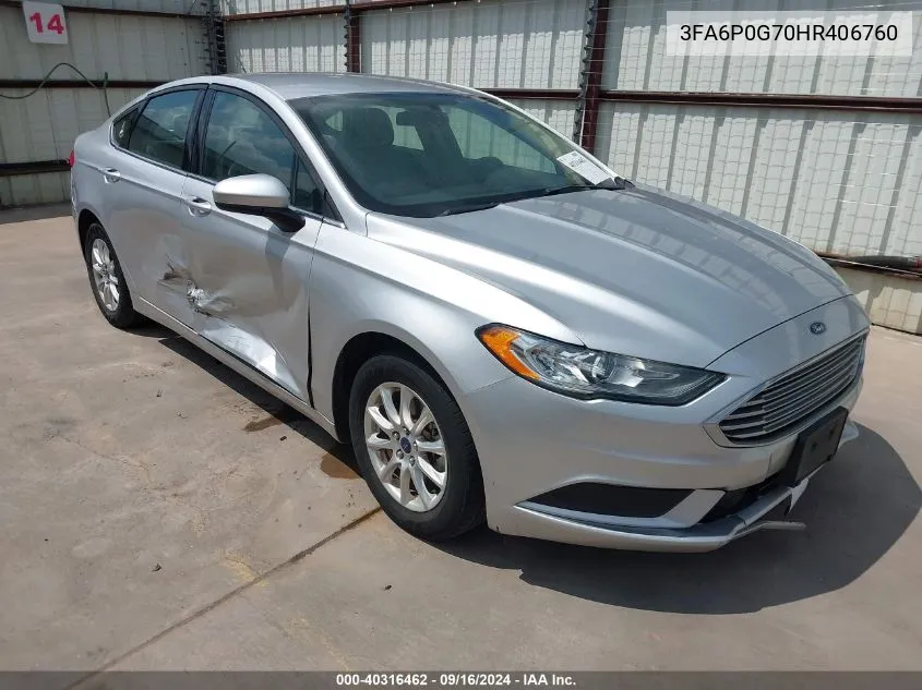 2017 Ford Fusion S Fwd S VIN: 3FA6P0G70HR406760 Lot: 40316462