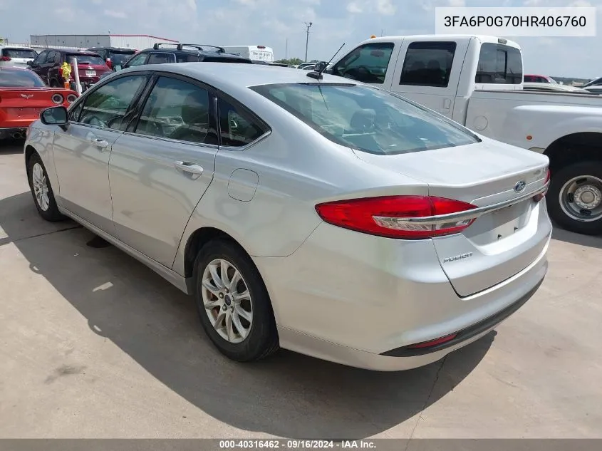 2017 Ford Fusion S Fwd S VIN: 3FA6P0G70HR406760 Lot: 40316462