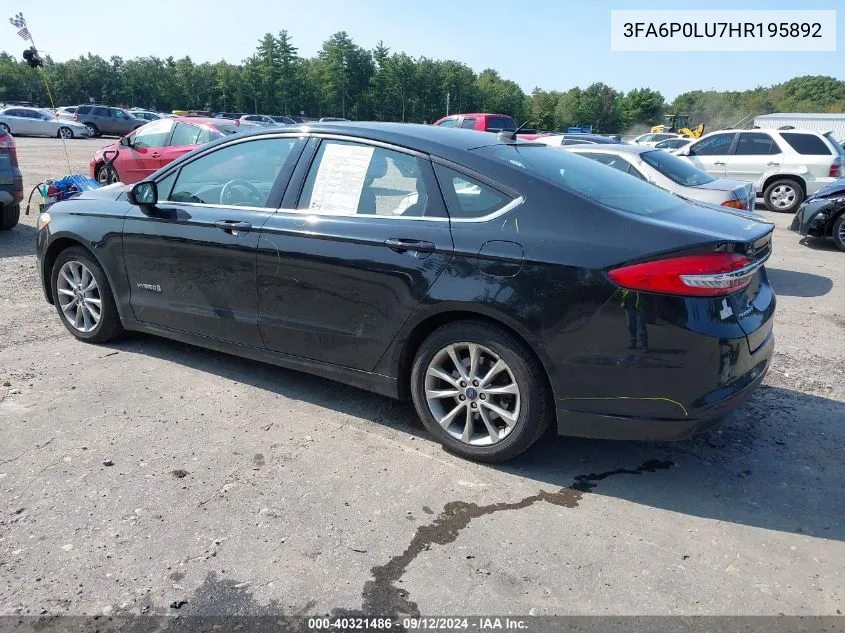 2017 Ford Fusion Hybrid Se VIN: 3FA6P0LU7HR195892 Lot: 40321486