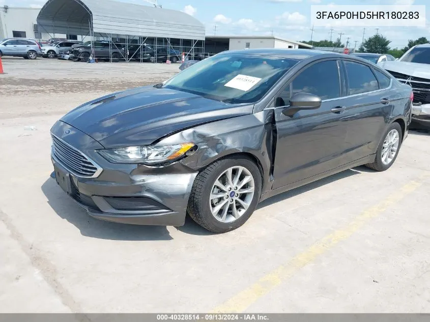 2017 Ford Fusion Se VIN: 3FA6P0HD5HR180283 Lot: 40328514