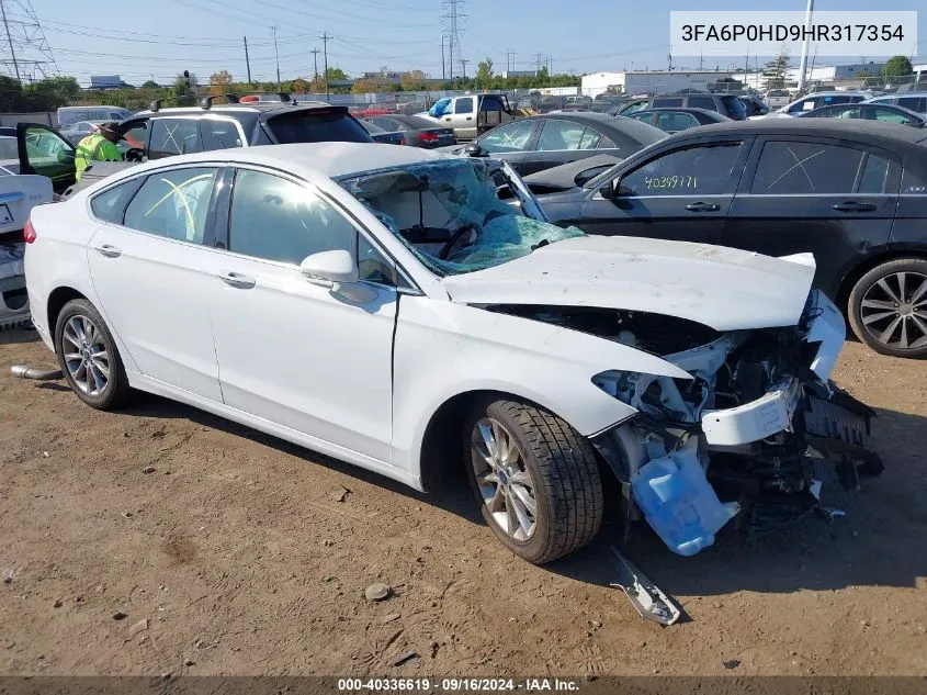 2017 Ford Fusion Se VIN: 3FA6P0HD9HR317354 Lot: 40336619