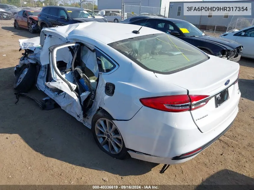 2017 Ford Fusion Se VIN: 3FA6P0HD9HR317354 Lot: 40336619