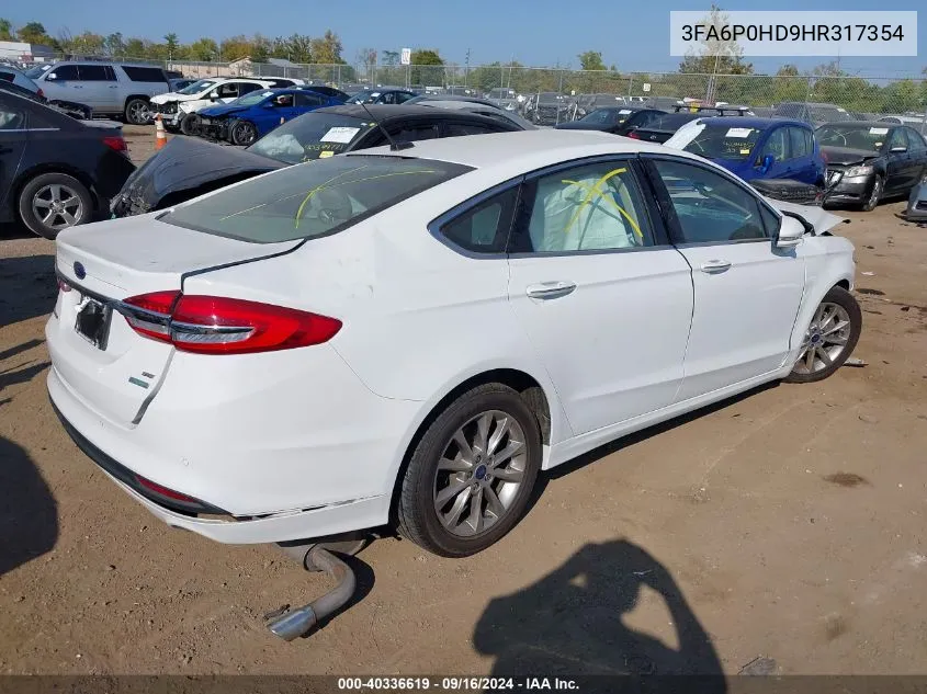 2017 Ford Fusion Se VIN: 3FA6P0HD9HR317354 Lot: 40336619