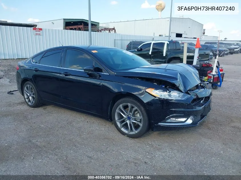 2017 Ford Fusion Se VIN: 3FA6P0H73HR407240 Lot: 40356702