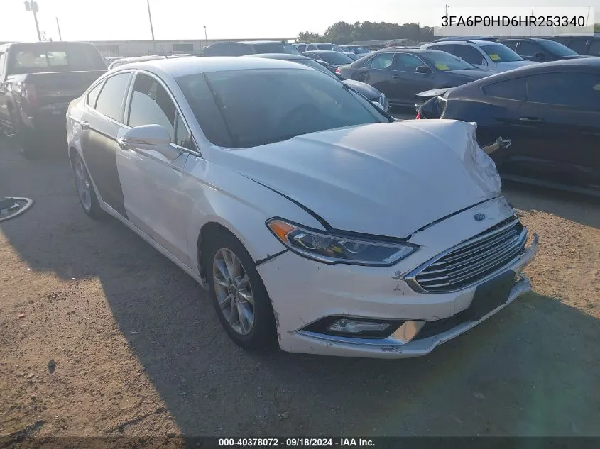 2017 Ford Fusion Se VIN: 3FA6P0HD6HR253340 Lot: 40378072