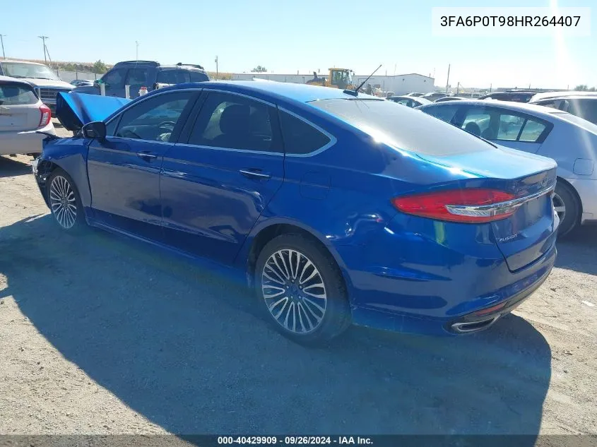 2017 Ford Fusion Se VIN: 3FA6P0T98HR264407 Lot: 40429909