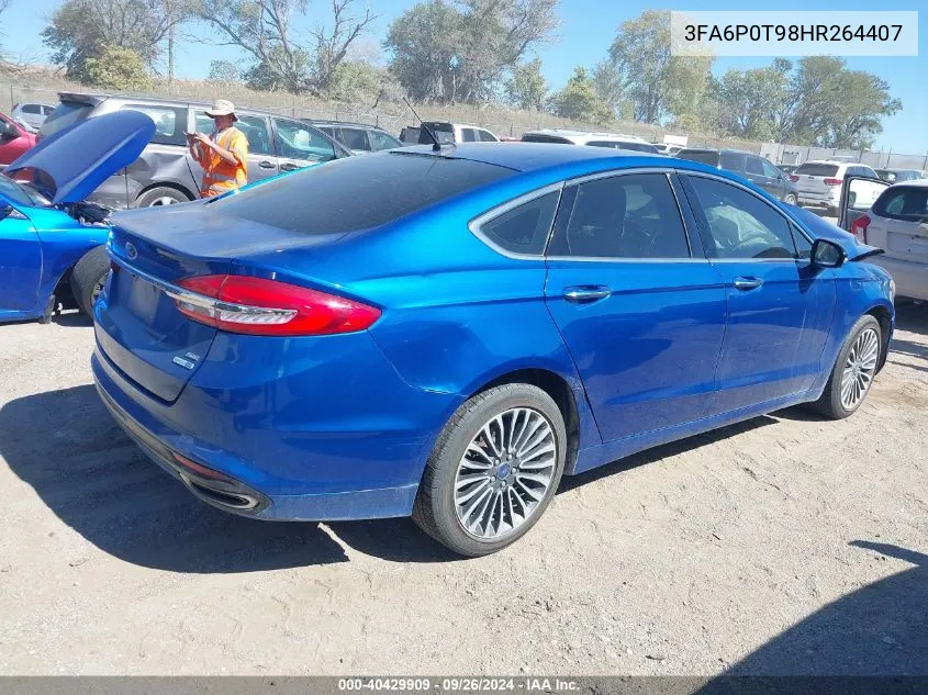 2017 Ford Fusion Se VIN: 3FA6P0T98HR264407 Lot: 40429909