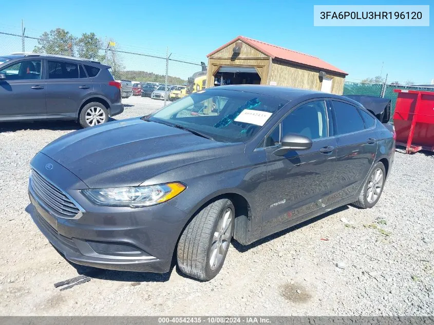 2017 Ford Fusion Hybrid Se VIN: 3FA6P0LU3HR196120 Lot: 40542435