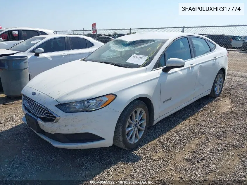 2017 Ford Fusion Hybrid Se VIN: 3FA6P0LUXHR317774 Lot: 40565922