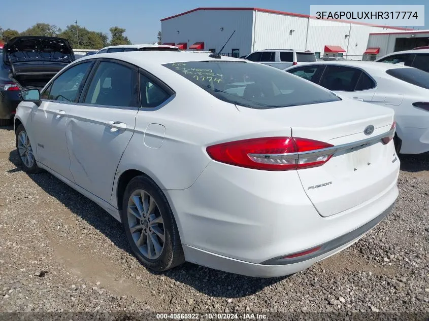 2017 Ford Fusion Hybrid Se VIN: 3FA6P0LUXHR317774 Lot: 40565922