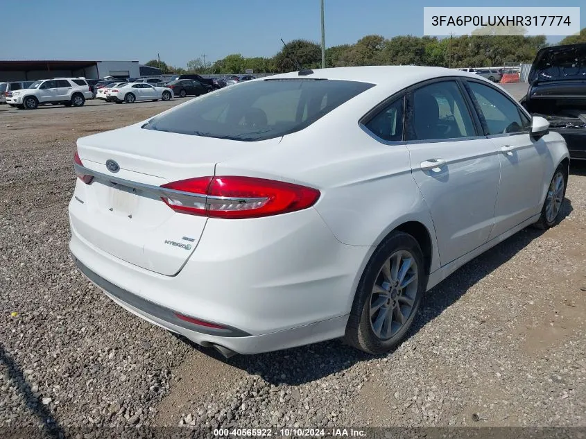 2017 Ford Fusion Hybrid Se VIN: 3FA6P0LUXHR317774 Lot: 40565922