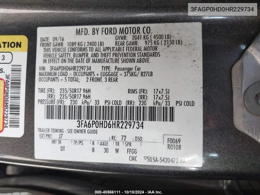 3FAGP0HD0HR229734 2017 Ford Fusion Se