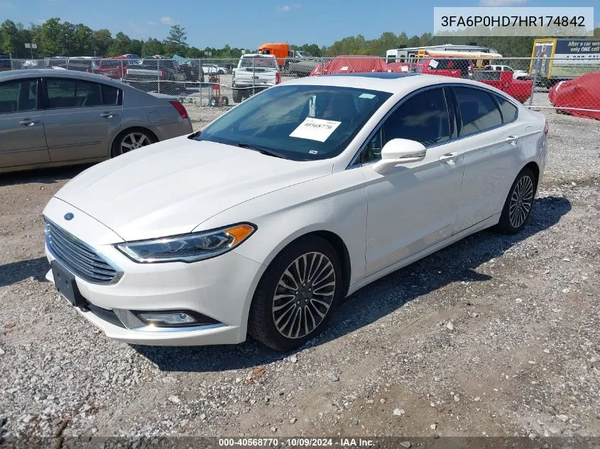 2017 Ford Fusion Se VIN: 3FA6P0HD7HR174842 Lot: 40568770