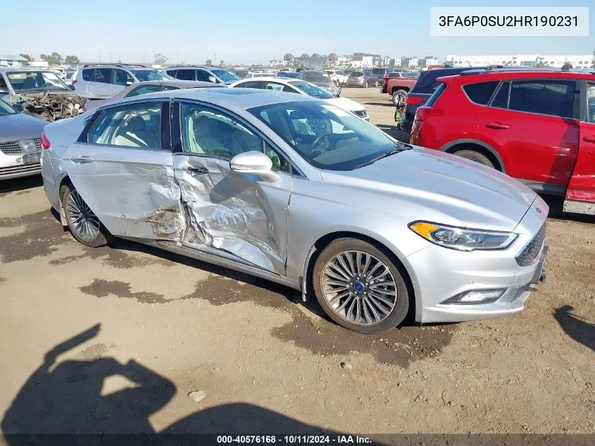 2017 Ford Fusion Energi Platinum VIN: 3FA6P0SU2HR190231 Lot: 40576168