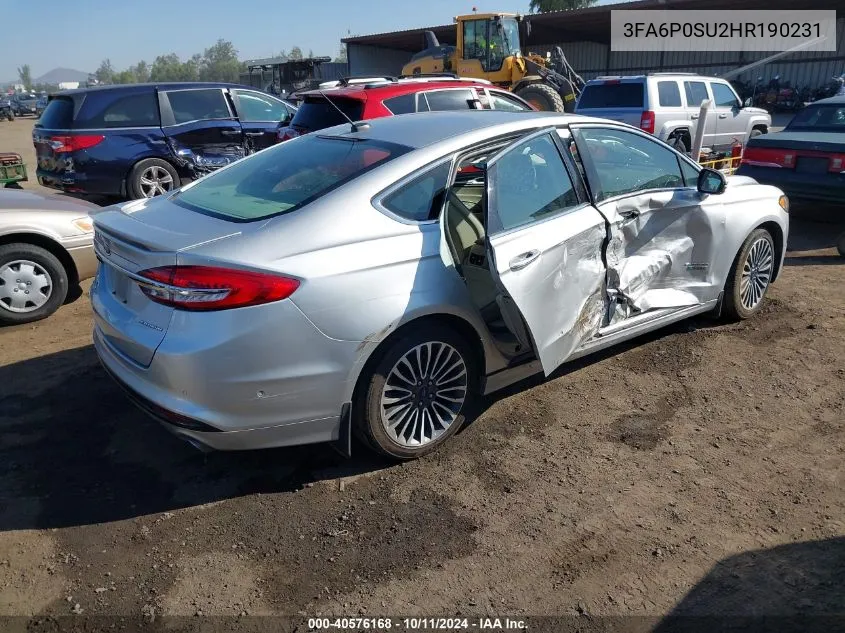 2017 Ford Fusion Energi Platinum VIN: 3FA6P0SU2HR190231 Lot: 40576168