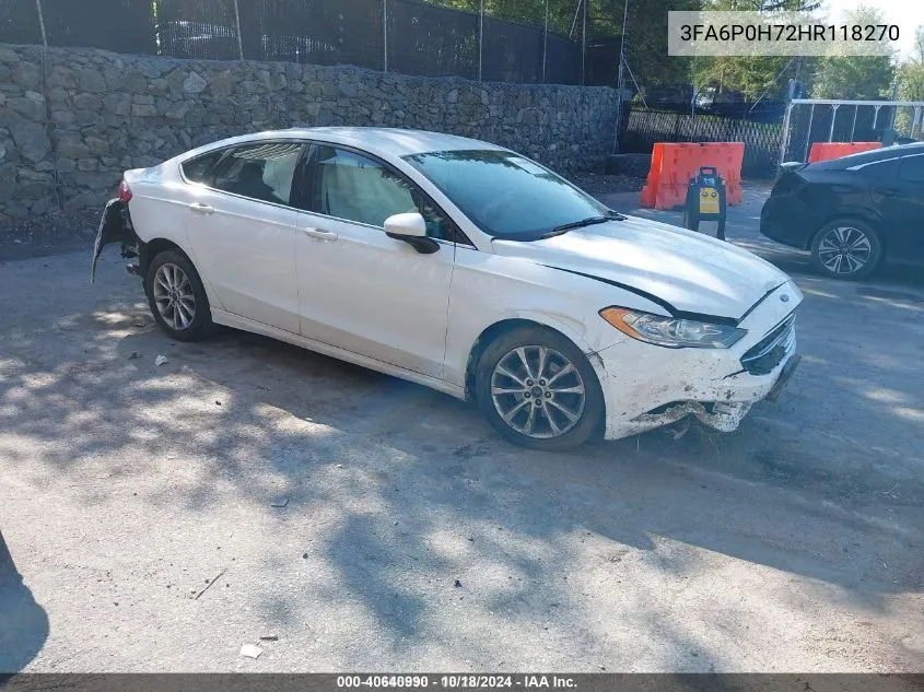 2017 Ford Fusion Se VIN: 3FA6P0H72HR118270 Lot: 40640990