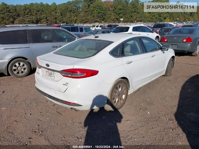 2017 Ford Fusion Se VIN: 3FA6P0HD5HR167114 Lot: 40659541