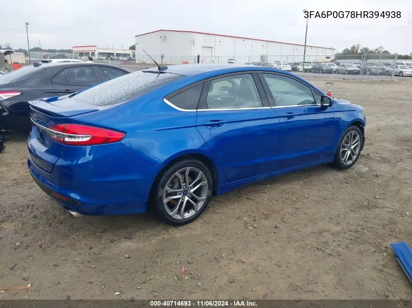 2017 Ford Fusion S VIN: 3FA6P0G78HR394938 Lot: 40714693