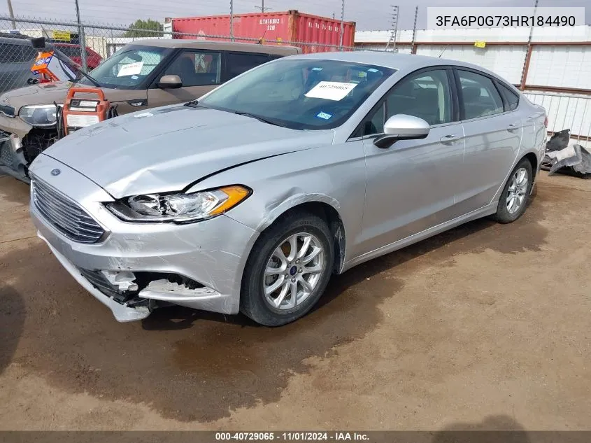 2017 Ford Fusion S VIN: 3FA6P0G73HR184490 Lot: 40729065