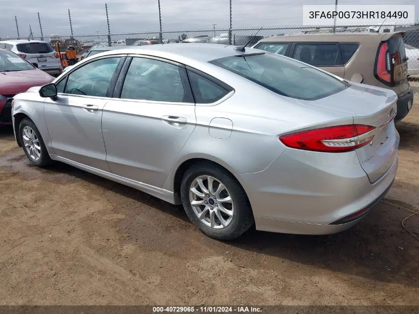 2017 Ford Fusion S VIN: 3FA6P0G73HR184490 Lot: 40729065