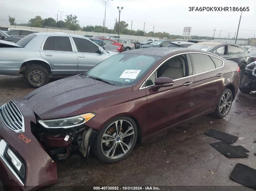 2017 Ford Fusion Titanium VIN: 3FA6P0K9XHR186665 Lot: 40730552