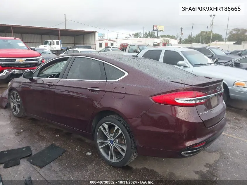 2017 Ford Fusion Titanium VIN: 3FA6P0K9XHR186665 Lot: 40730552