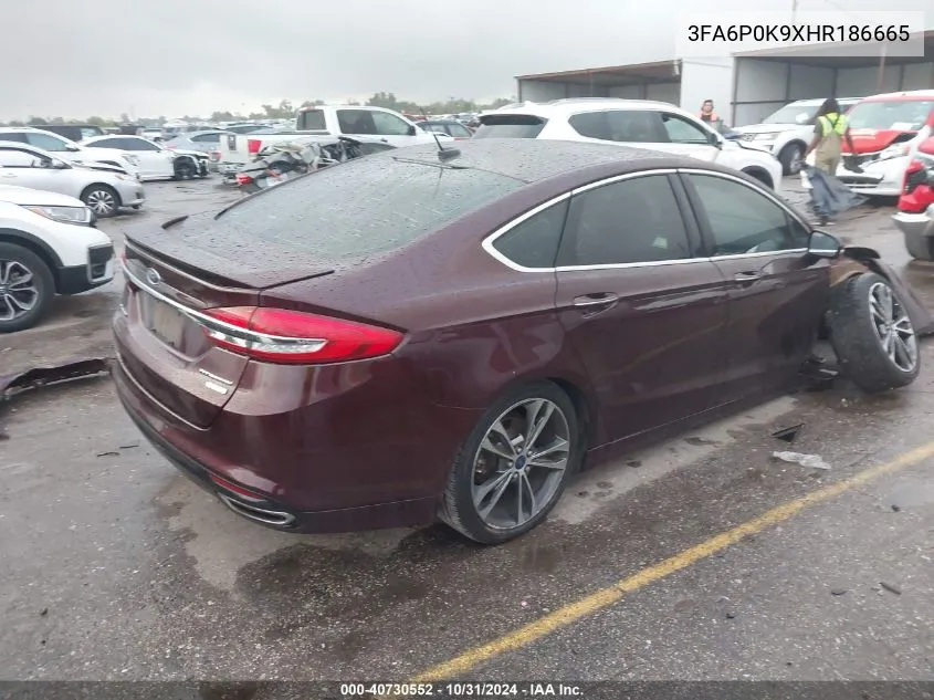 2017 Ford Fusion Titanium VIN: 3FA6P0K9XHR186665 Lot: 40730552