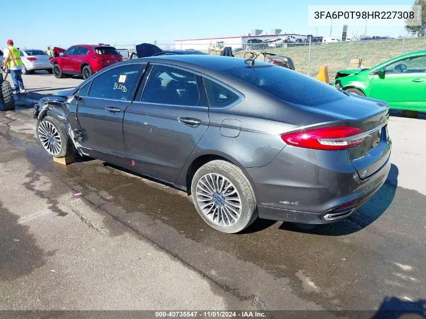 2017 Ford Fusion Se VIN: 3FA6P0T98HR227308 Lot: 40735547